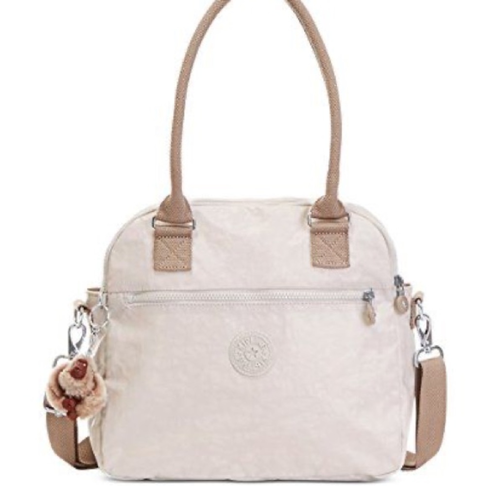 Kipling Cream Shoulder Tote with Tan Accents